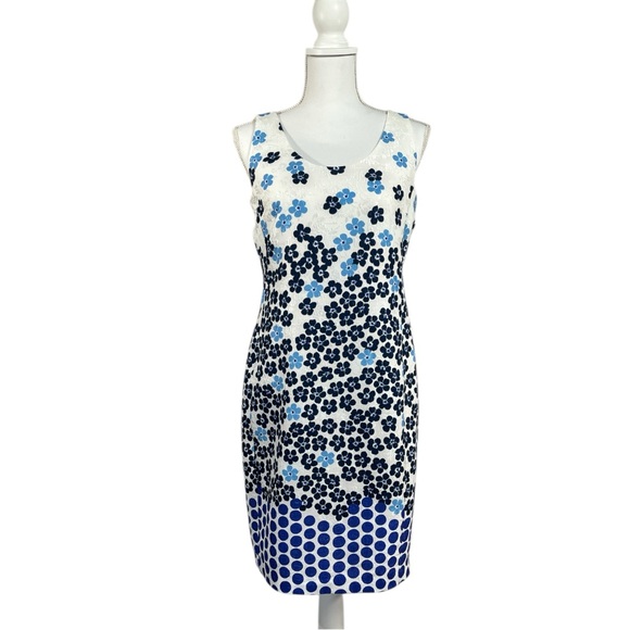 Karl Lagerfeld Dresses & Skirts - KARL LAGERFELD Floral and Polka Dot Print Dress Blue and White Scoopneck Size 6